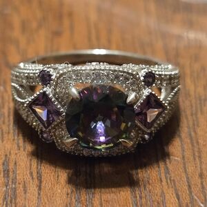 Sterling Silver Cocktail Ring Purple Amethyst Womens 6.
